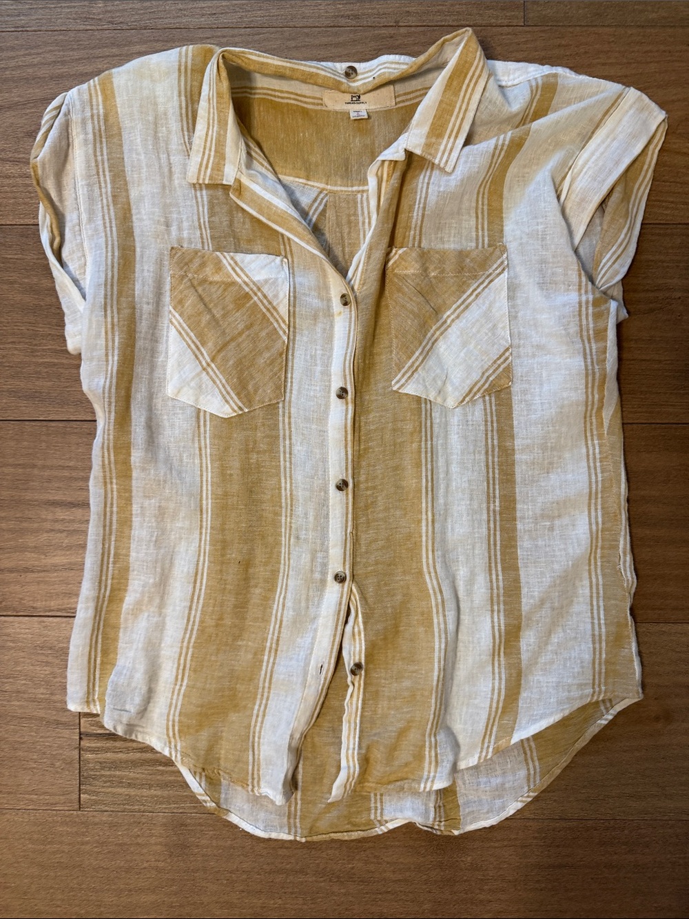 Thread & Supply Mustard and Cream Striped Button-Up Top